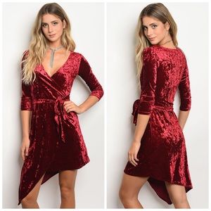 Stunning Burgundy Uneven Hem Wrap Dress